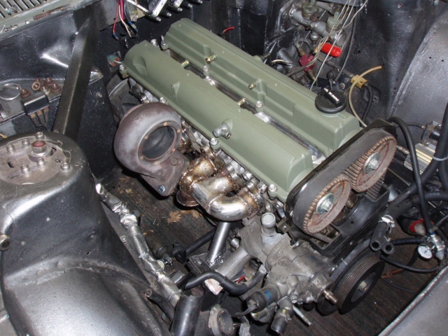 turbo 7M-GTE inside Datsun 510 engine bay