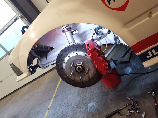Wilwood six-piston disc brake on a BMW E36 race car