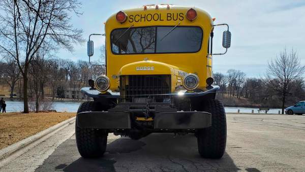 1950 Dodge Power Wagon school bus with a supercharged Hellcat V8