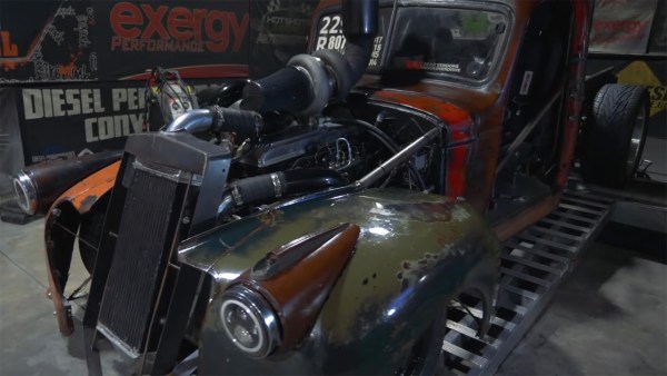 1945 Chevy race truck with a compound turbo Cummins inline-six