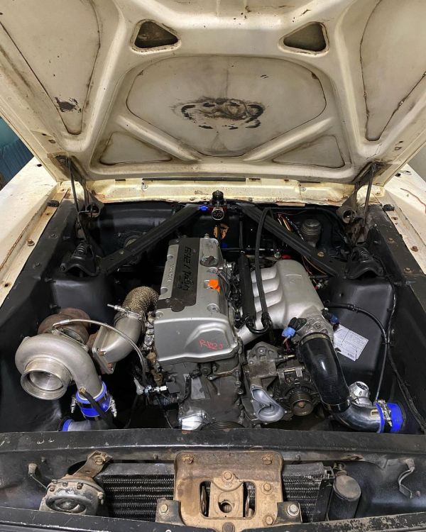 1966 Mustang with a turbocharged Honda K24 inline-four