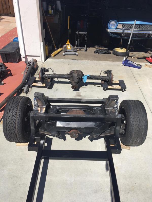custom tubular chassis with a Miata rear subframe and 8.8-inch rear end